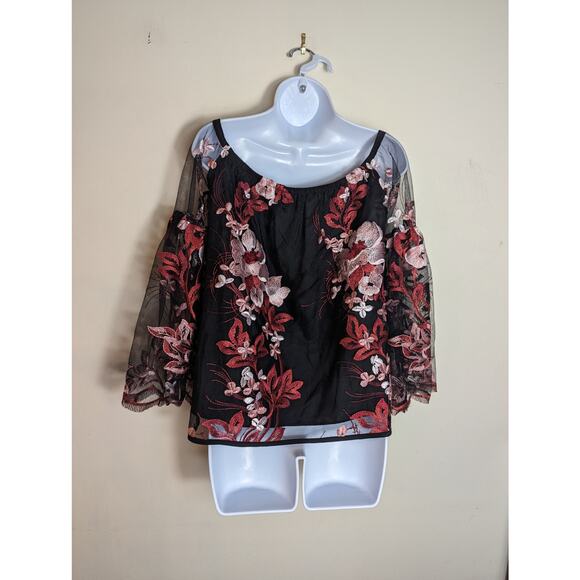 VaVa by Joy Han Embroidered Magnolias Mesh Off Shoulder Top - Picture 8 of 10